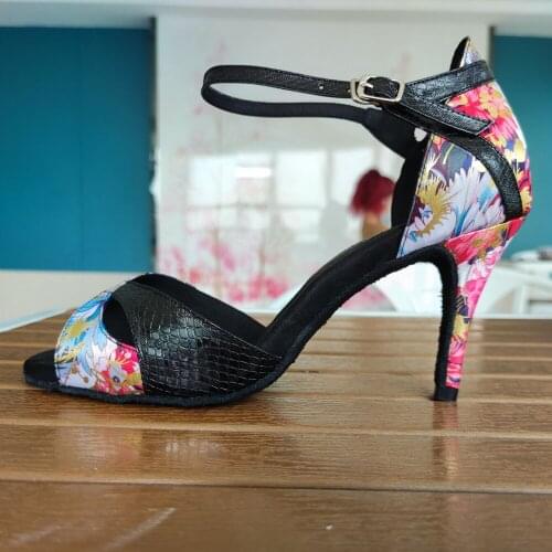 Evkoodance Lady Salsa latin dance shoes girls 8.5cm comfortable Satin Leather women latin ballroom shoes for danceing Party Shoe