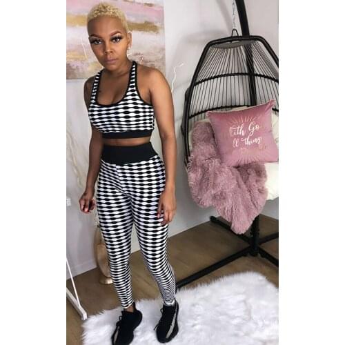 Women Tracksuit Fitness Two Piece Set Sleeveless Print Crop Top And Pencil Pant Sweat Suits Casual High Elastic Suits