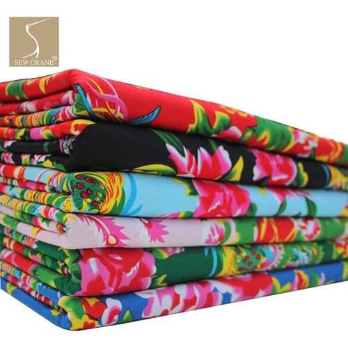 100% Cotton Beautiful Flowers Peony Phoenix Printed Apperal Fabric Clothes Craft Material By The Meter, 160cm Wide