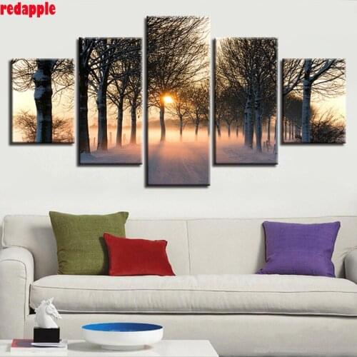 5pcs/set 5D DIY Diamond Painting Sunrise Trees Landscape Full Square Round 3d Diamond Embroidery Mosaic Home Decor black white