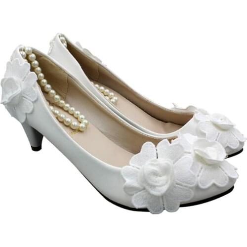BaoYaFang Fashion sweet white foot chain flower hand made wedding shoes lace dress wedding photo wedding shoes