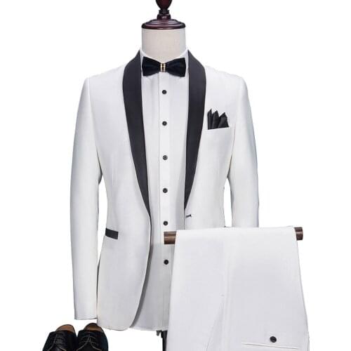 White Wedding Suit Groom Tuxedos Pants Set Groomsman Slim Fit Blazer Male Tuxedo Suits Prom Suit 2pcs Formal Dress Plus Size