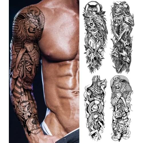 Black Forest Tattoo Sticker For Men Women Tiger Wolf Death Skull Temporary Tattoo Fake Henna Skeleton King Animal Tatoo Large