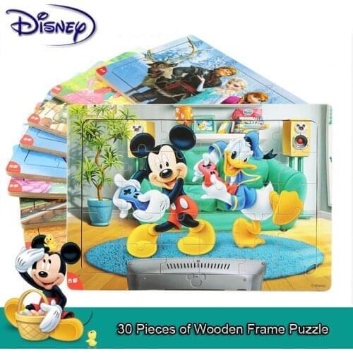 Disney 30Pcs Frozen Princess Mickey Printed Puzzle Learning Education Interesting Wooden Toys For Children Kids Gift Brinquedos