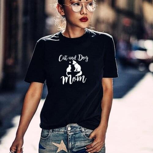 Cat and Dog Mom cotton t Shirt Proud Pet Moms Animal Lovers Cute Pet Owners female Tops Graphic Tees Hipster Tumblr plus size