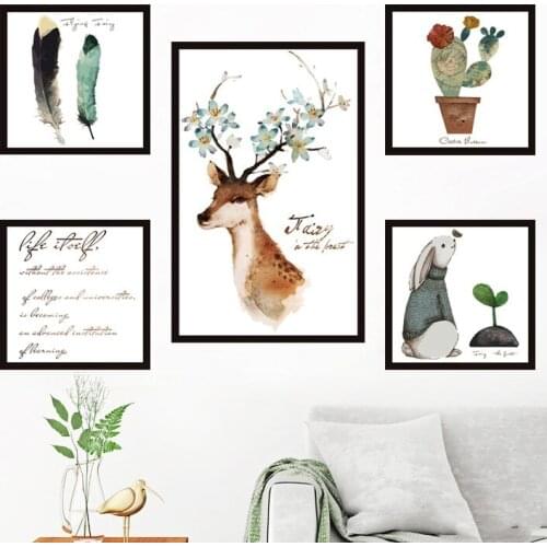 Nordic Style Deer Wall Sticker Living Room Bedroom Home Decoration Art Wall Decals Poster Mural Wallpaper