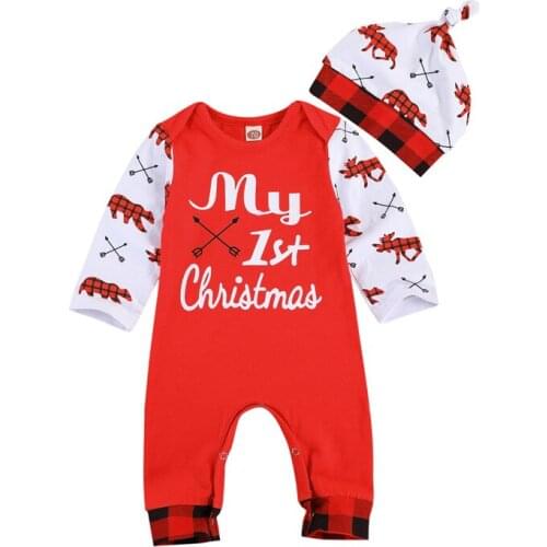 2020 Pudcoco 0-24M Newborn Infant Baby Boy Girl Christmas Costume Romper Long Sleeve Santa Claus Print Jumpsuit Hat 2Pcs Outfit