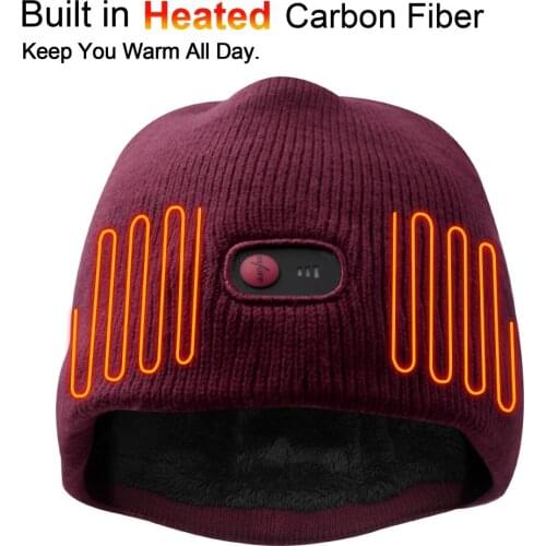 7.4V battery heated caps keep warm winter outdoor sports quick heating head warmer 3 levels control women Red 2018