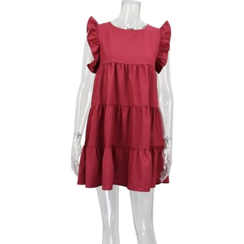 Summer Dress Womens Clothing 2021 Casual Robe Femme A-Line Dresses O-Neck Ruffles Loose Mini Dress For Woman Vestido De Mujer