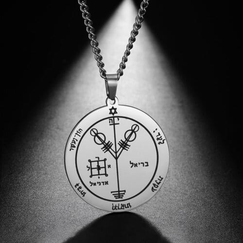 LIKGREAT Pentacle of Jupiter Solomon Seal Talisman Amulet Pendant Necklace Hexagram Stainless Steel Long Chain Necklaces for Men