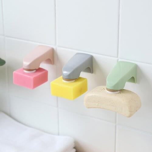 Magnetic Soap Holders Bathroom Accessories 5 Colors Wall Mounted Storage Rack Wooden Soap Dish with Sticker Soap Shelves