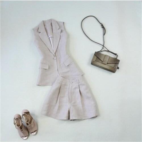Fashion suit womens summer New large size Casual linen thin suit vest + wide leg high waist shorts two-piece suit womens