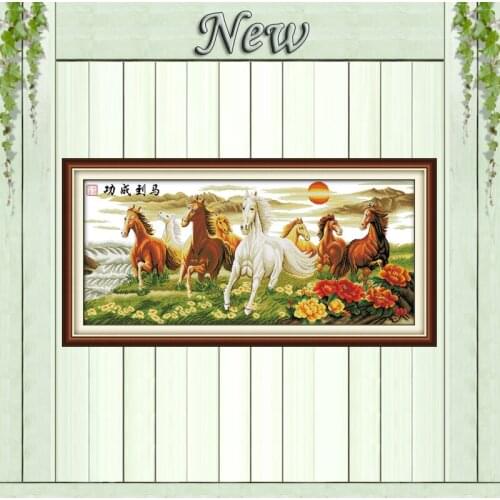 Brown horse flower home decor painting counted print on canvas DMC 14CT 11CT Chinese Cross Stitch Needlework Set Embroidery kits