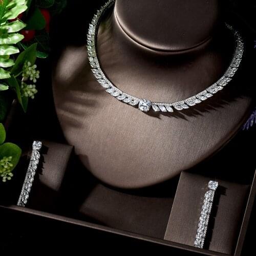 HIBRIDE Trendy Luxury 2PCS Tassels Drop Statement Jewelry Set For Women Wedding Full Cubic Zircon Dubai Bridal jewelry N-1260