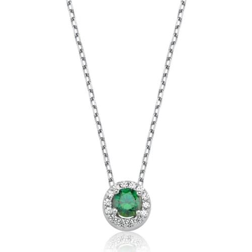 Valori Jewels 0.25 Carat, Zirconia Green And White Round Gemstone, Rhodium Plated, Sterling Silver Necklace