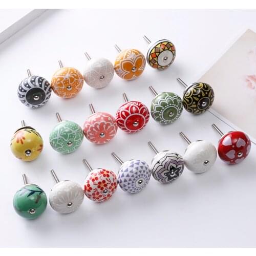 Pastoral Style Painted Ceramic Ball Handles Pulls Knobs For Drawer Cabinet Furniture Hardware Round Bedroom Door Drawer Box Knob