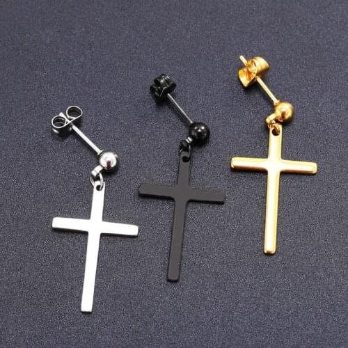 1 Pair /2 Pieces Stainless Steel Cross Pendant Earrings For Man Women Hypoallergenic Punk Street Popular Hip Hop Jewelry
