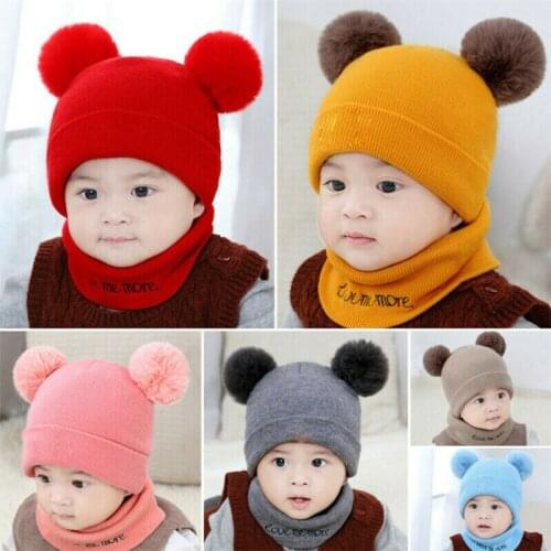 Newborn Baby Boy Girl Pom Hat Winter Warm Knit Bobble Beanie Cap Scarf Set