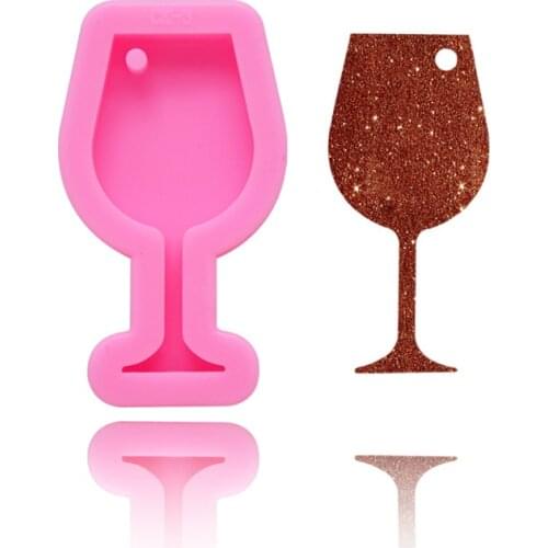Pink Wine Glass Shape Keychain Silicone Mold Used To Make Car Pendant Jewelry DIY Crafts Fondant Cake Chocolate Baking Mould