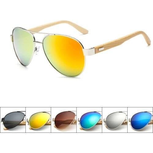 Bamboo pilot Sunglasses Men Wooden metal Women pilot Brand Designer Mirror Sun Glasses for women men with case retro de sol
