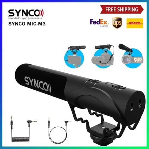 SYNCO Mic-M3 On Camera Shotgun Super-Cardioid Condenser Video Microphone with 3.5mm TRRS TRS Cables for Smartphone DSLR Cam