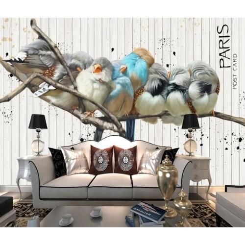Super hot in 2021, the latest Nordic style hand-painted super cute birds rely on each other to sleep on the TV background wall