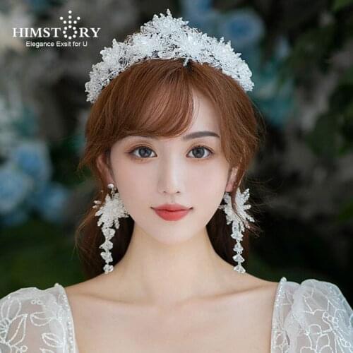 HIMSTORY Sparkling Handmade Clear Crystal Beads Tiaras Headbands Wedding Hair Accessory Prom Party Engagement Head Jewelries