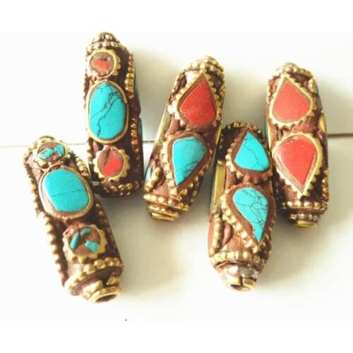 NBB133 Nepal Hand Beads Vintage Long Square Beads Charms 5 beads