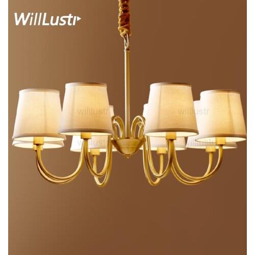 Willlustr copper pendant lamp modern suspension lighting american country nordic Europe brass hanging light fabric Chandelier