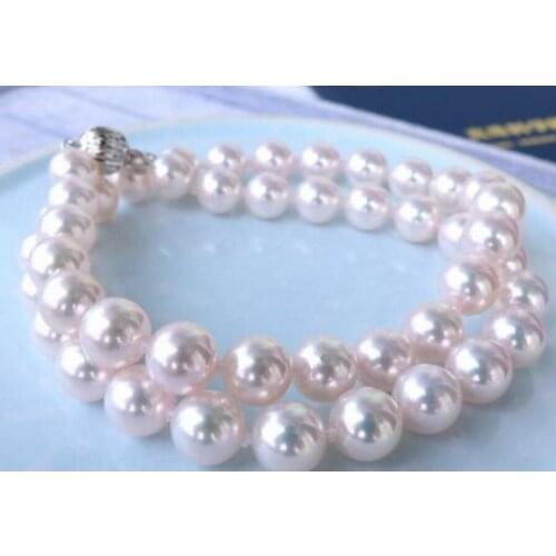 Jewelry Free Shipping gorgeous AAA 8-8.5mm round AKoya natural white pearl pearl necklace 14K white gold send box