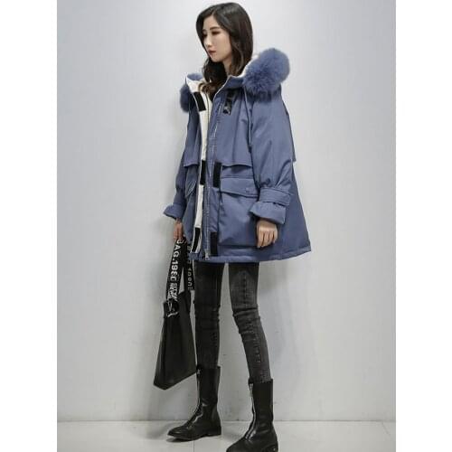 QIUSHAN Large Natural Fox Fur Hooded Winter Jacket Women 90% White Duck Down Thick Parkas Warm Sash Tie Up Snow Coat