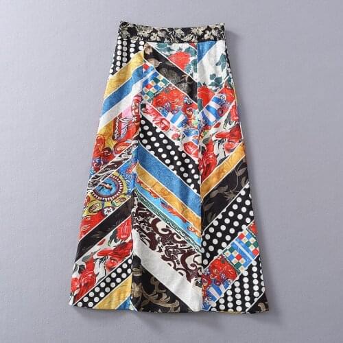 American European womens and clothing new 2021 spring Fashion skirt with patchwork pattern and retro print