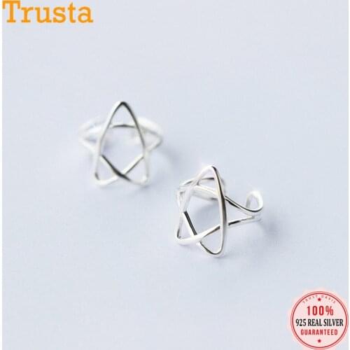 Trusta 100% 925 Sterling Silver Star Flower Square Ear Cuff Clip On Earrings For Lady Without Piercing Earings Jewelry DS744