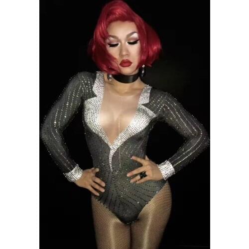 Women Full Rhinestone Teacher Show Party must-selected Guest Female Singer Model Catwalk Suit tight-fitting Pants To Celebrate