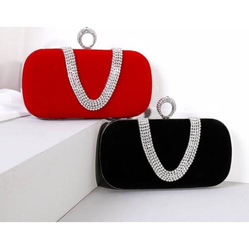 XIYUAN lady New style party wedding dinner clutch bag velvet rhinestone banquet dress shoulder bag clutches female small bags