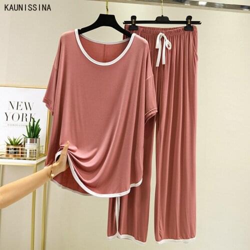 Womens Pajamas Set Loose Casual 2Pcs Plus Size Modal Homewear Suit Home Clothes Ladies Half Sleeve Lounge Wear Pyjamas