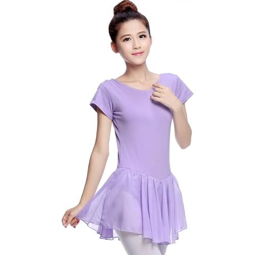 Women Ballet Dance Training Dress Ballet Leotards Short sleeve Gymnastics Leotard With Chiffon Skirt