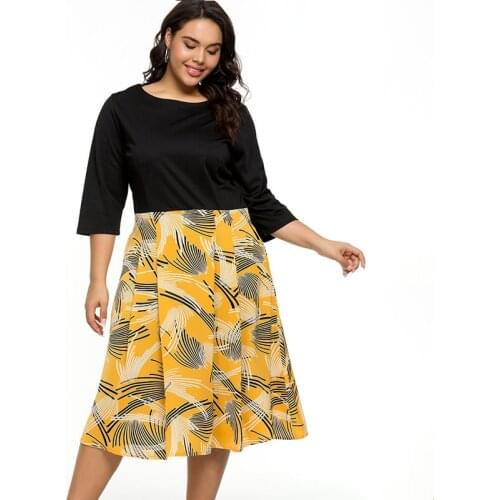 2021 Summer womens Plus Size print Flower Dress fashion Ladies Fake two pieces elegant dresses