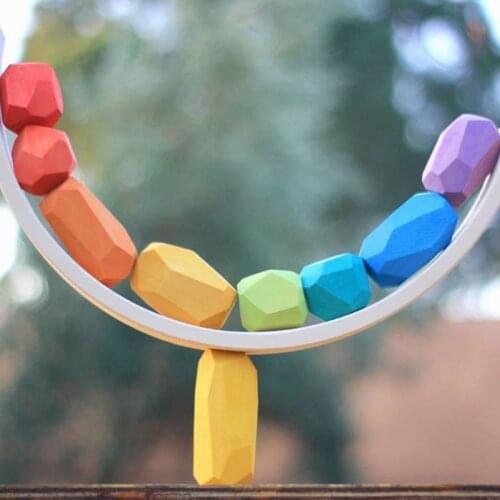 22 Pcs Children Wooden Colored Stone Stacking Game Building Block Education Toy Wholesale