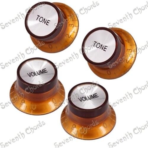 4 Pcs Silver Top Electric Guitar Speed Control Knobs Buttons (2 Volume & 2 Tone) - Coffee-Gold