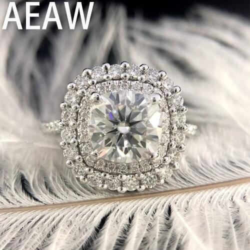 AEAW PT950 2ct Center 7.5mm EF color Cushion Cut Moissanite accents Moissanite double halo ring