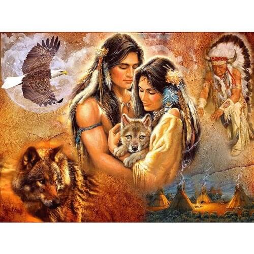 Full Square Drill 5D Diamond Painting DIY round Diamond Embroidery Indian Wolf Lady Cross Stitch Rhinestones Mosaic Home Decor