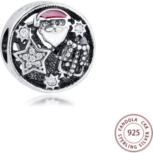 Authentic 925 Sterling Silver Christmas Joy Charms Mixed Enamel & Clear CZ Beads Fit Original Bracelet Jewelry Making Berloque