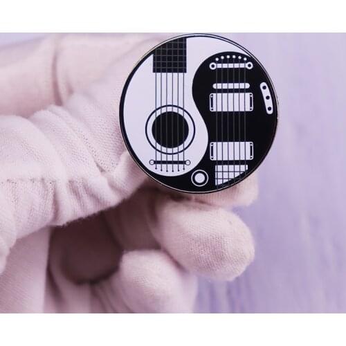 White and Black Acoustic Electric Guitars Bass Pin Yin Yang Musical instrument Brooch Badge Jewelry Accessory