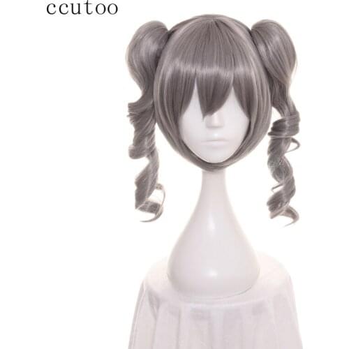 Ccutoo 14"/35cm The Idol Master Cinderella Girls Kanzaki Ranko Gray Curly Synthetic Cosplay Wig Hair With Chip Ponytails