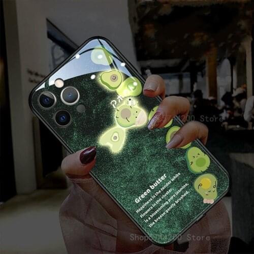 Luminous Flash Avocado Green Phone Case For Apple iPhone 12 11 X XR Pro Max 7 8 Plus Summer Sound Acoustic Control Glass Cover