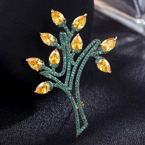 Luxury Zircon Flower Rhinestone Brooch Pin Beautiful Crystal Plant Tree Christmas Brooches for Women Pin Gifts Broche Femme