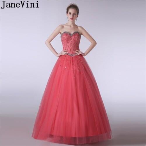 JaneVini Long Prom Dresses Luxury Beaded Sleeveless Crystals Tulle Formal Ball Dress Party Gown Bridesmaids Dresses Plus Size
