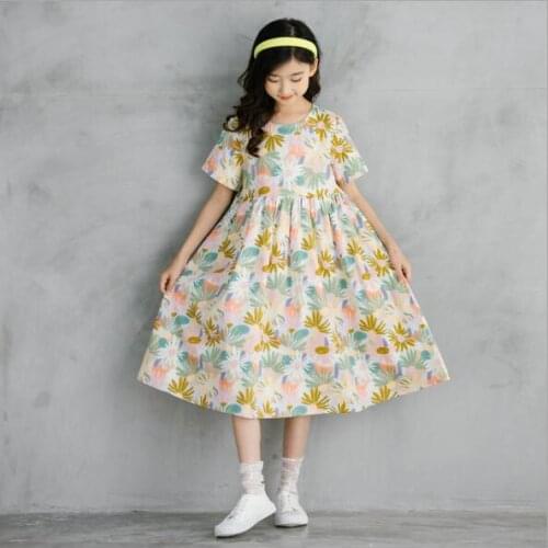 Teen Girl Floral Dress 2021 Summer New Girls Flower Print Cotton Causal Dresses Children Dress For 6-16Year Kids Clothing