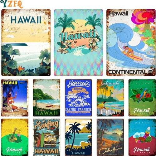 Hawaii Surfing Metal Vintage Plaque Tin Sign Wall Decor For Garage Club Plate Crafts Art Poster Gift Custom Wholesale DU-11380B